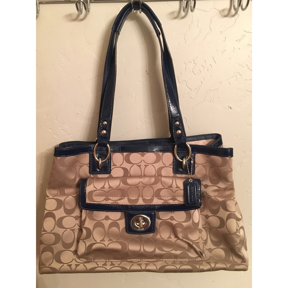 Authentic Coach Purse With Blue Handles
